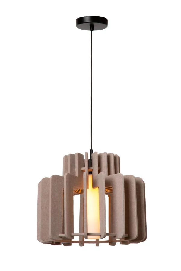 Lucide ROLLO - Hanglamp - 1xE27 - Taupe - aangezet 1