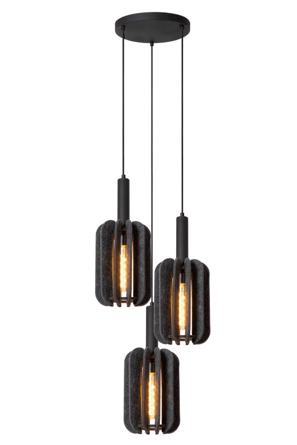 Lucide RAFAL - Hanglamp - Ø 50 cm - 3xE27 - Grijs - aangezet 6