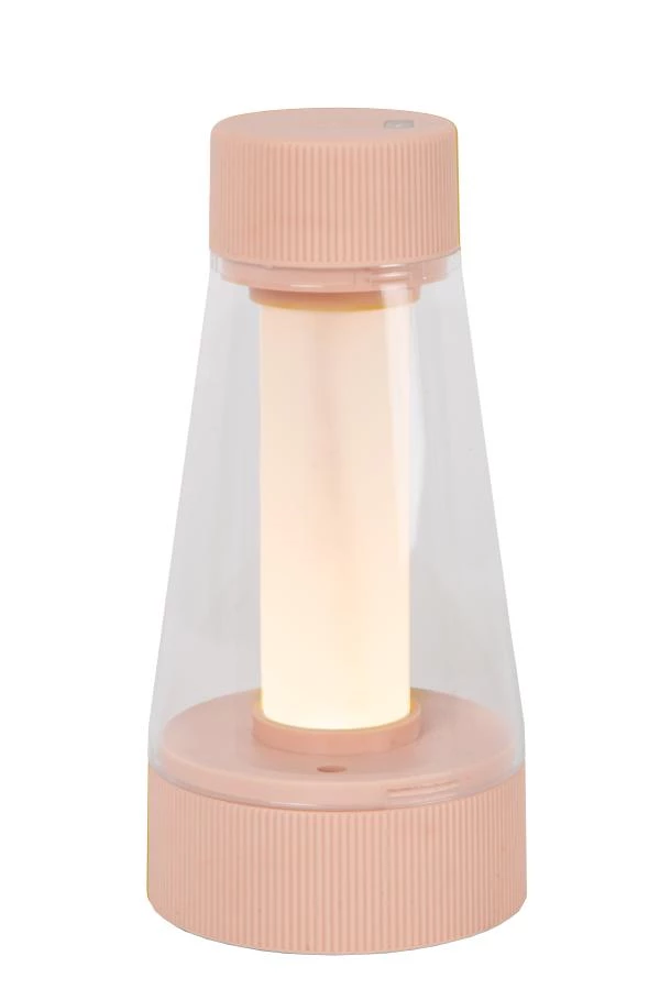 Lucide LORALI - Oplaadbare Tafellamp Binnen/Buiten - Accu/Batterij - Ø 7,7 cm - LED Dimb. - 1x1,2W 2600K/3000K - IP44 - Roze - aangezet 6