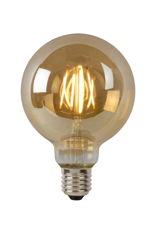 Lucide G95 - Filament bulb - Ø 9,5 cm - LED Dim. - E27 - 1x5W 2700K - Amber - turned on 2