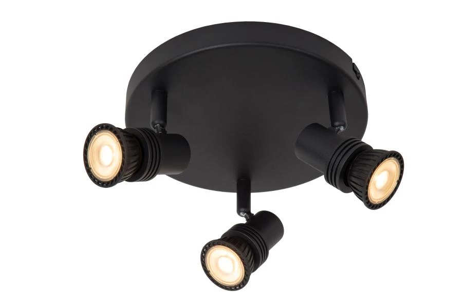 Lucide KIANTI - Spot plafond - Ø 21 cm - 3xGU10 - Noir - allumé