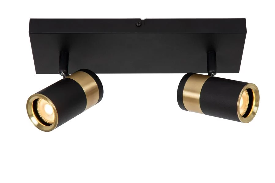 Lucide GORIK - Ceiling spotlight - 2xGU10 - Black - turned on