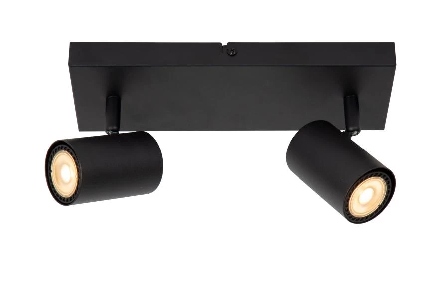 Lucide AMIGO - Ceiling spotlight - 2xGU10 - Black - turned on