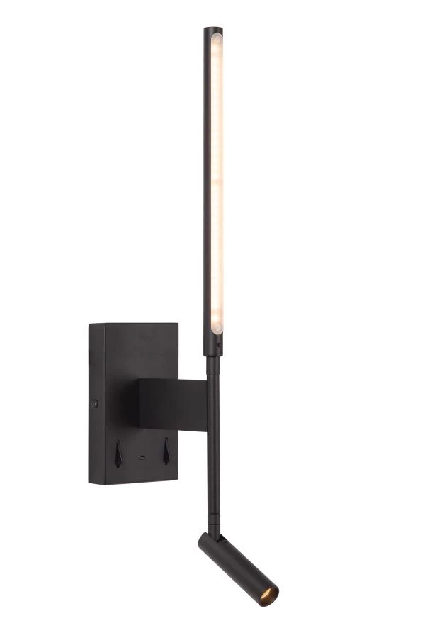 Lucide FINAN - Wall light - LED - 2700K - With USB charging point - Black - turned on