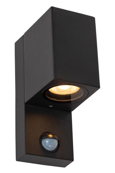 Lucide ZARO IR - Foco de pared / Lámpara de pared Dentro/Fuera - 1xGU10 - IP65 - Sensor movimiento & día/noche (desactivable) - Negro