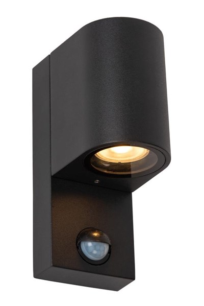 Lucide ZARO IR - Foco de pared / Lámpara de pared Dentro/Fuera - 1xGU10 - IP65 - Sensor movimiento & día/noche (desactivable) - Negro