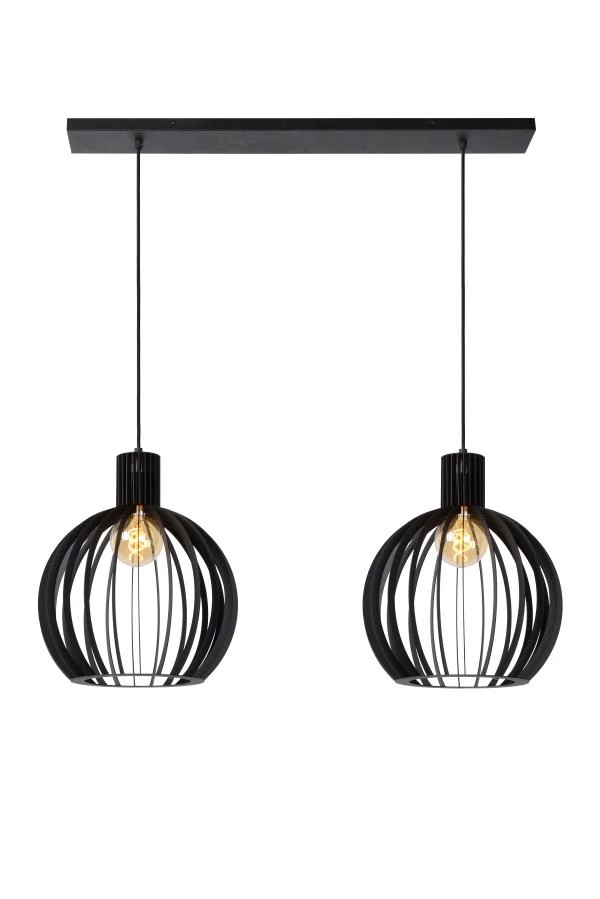 Lucide MIKAELA - Pendant light - 2xE27 - Black - turned on