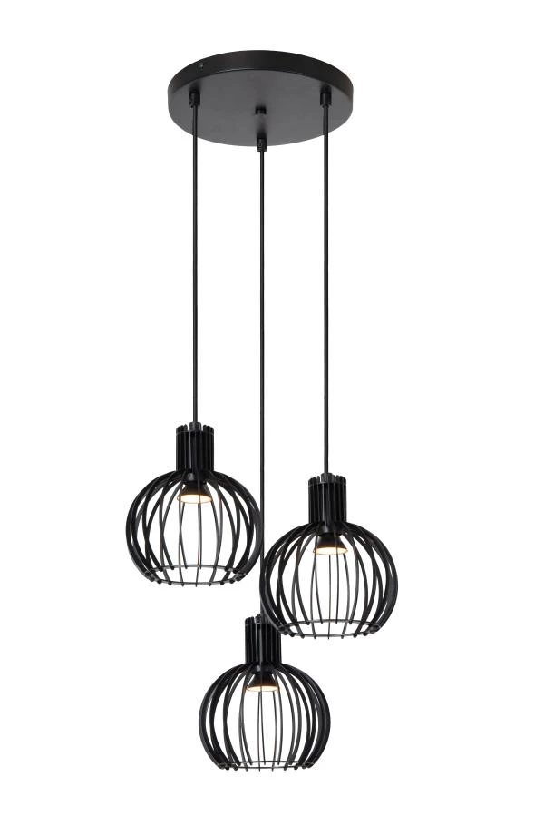 Lucide MIKAELA - Hanglamp - Ø 32 cm - 3xE14 - Zwart - aangezet