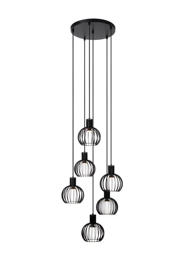 Lucide MIKAELA - Pendant light - Ø 35 cm - 6xE14 - Black - turned on