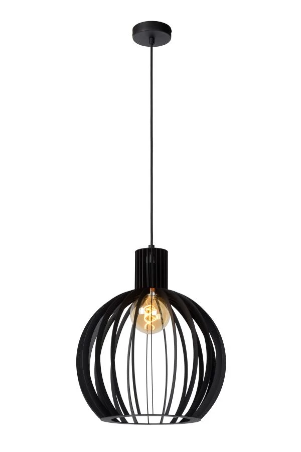 Lucide MIKAELA - Pendant light - Ø 35 cm - 1xE27 - Black - turned on