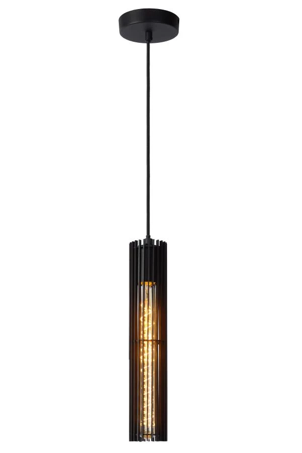 Lucide LIONEL - Hanglamp - Ø 6,5 cm - 1xE27 - Zwart - aangezet