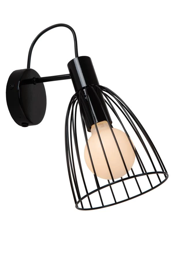 Lucide MACARONS - Wall light - 1xE27 - Black - turned on