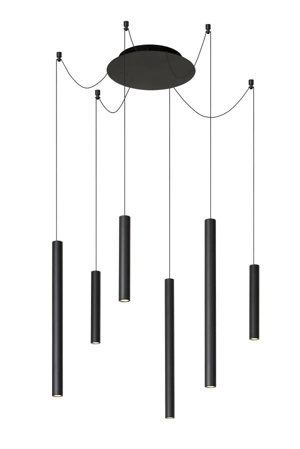 Lucide LORENZ - Pendant light - Ø 120 cm - LED Dim. - 6x4W 3000K - Black - turned on