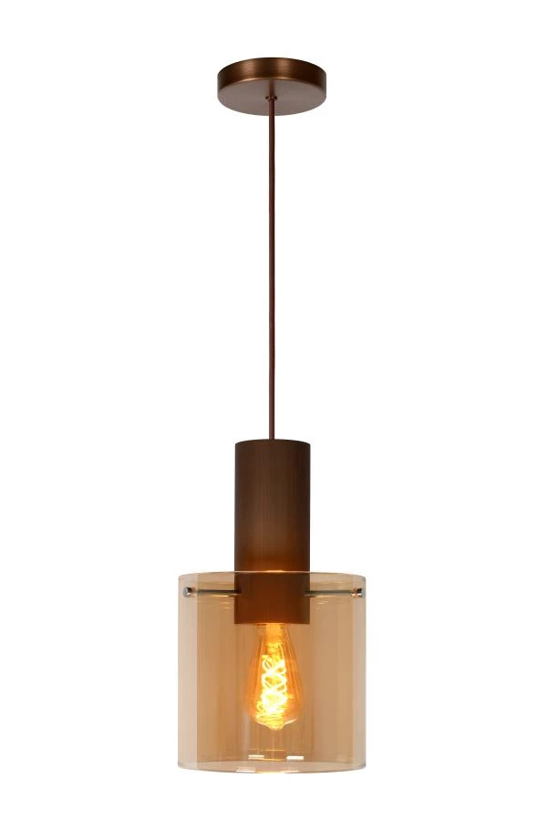 Lucide TOLEDO - Pendant light - Ø 20 cm - 1xE27 - Amber - turned on 2