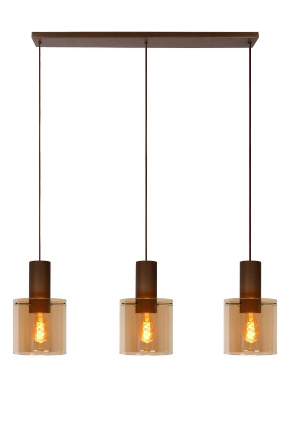 Lucide TOLEDO - Pendant light - Ø 20 cm - 3xE27 - Amber - turned on 2