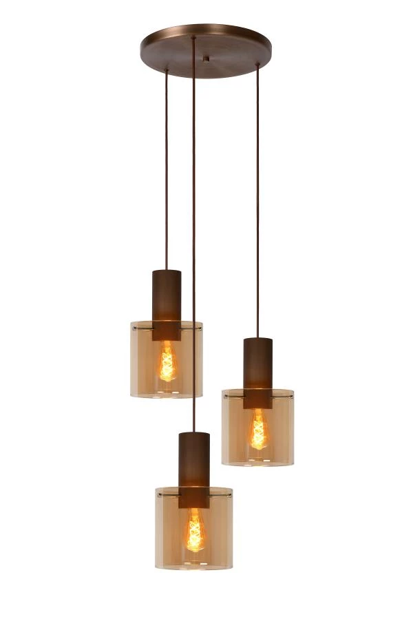 Lucide TOLEDO - Pendant light - 3xE27 - Amber - turned on 2