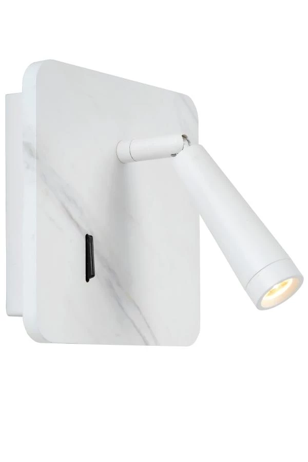 Lucide OREGON - Bedlamp / Wandlamp - LED - 1x4W 3000K - Met USB oplaadpunt - Wit - aangezet 1