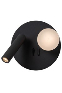 Lucide MATIZ - Bedside lamp / Wall light - Ø 16,5 cm - LED - 3000K - With USB charging point - Black turned on