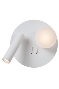 Lucide MATIZ - Bedlamp / Wandlamp - Ø 16,5 cm - LED - 3000K - Met USB oplaadpunt - Wit aangezet 1