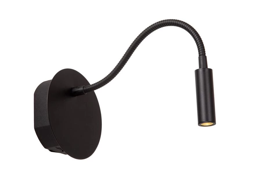 Lucide JOLIJN - wiederaufladbare Bettlampe / Wandleuchte - Akku/Batterie - Ø 11 cm - LED - 1x2W 3000K - Magnetisch - Schwarz - eingeschaltet