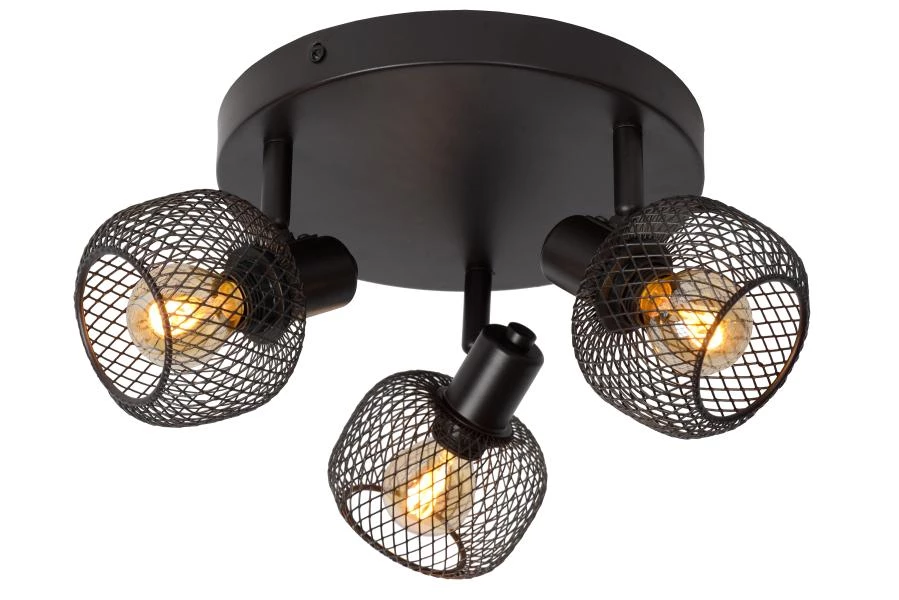 Lucide MAREN - Spot plafond - Ø 37 cm - 3xE14 - Noir - allumé