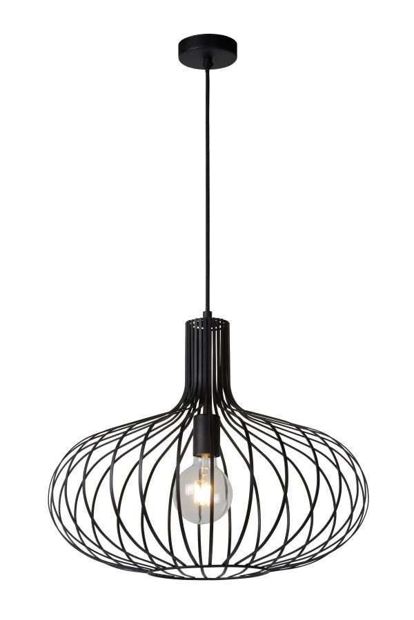 Lucide MANUELA - Pendant light - Ø 50 cm - 1xE27 - Black - turned on