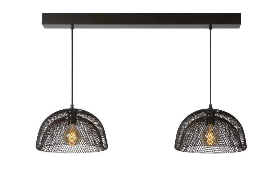 Lucide MESH - Pendant light - 2xE27 - Black - turned on