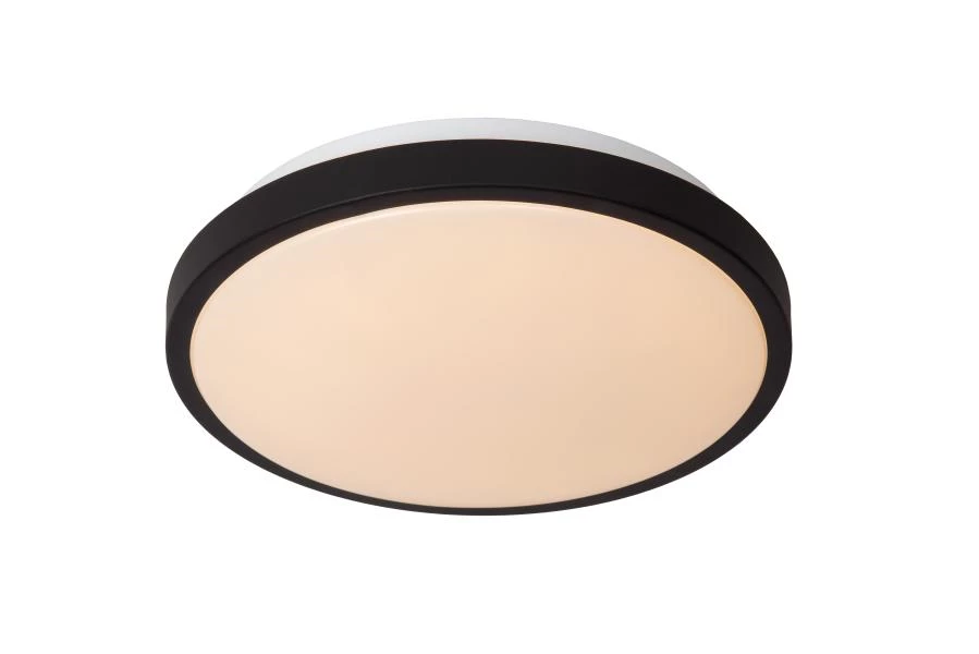 Lucide DASHER - Plafonnier Salle de bains - Ø 29,3 cm - LED - 1x12W 2700K - IP44 - Détecteur De Mouvement - Noir - allumé