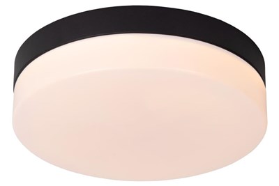 Lucide BISKIT - Plafonnier Salle de bains - Ø 23 cm - LED - 1x12W 2700K - IP44- Détecteur De Mouvement & Jour/Nuit - Noir