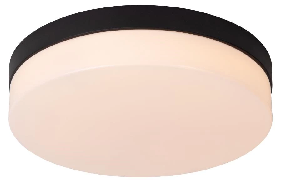 Lucide BISKIT - Lámpara de techo Baño - Ø 28 cm - LED - 1x18W 2700K - IP44 - Sensor movimiento & día/noche - Negro - encendido