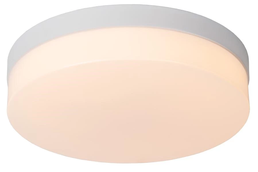 Lucide BISKIT - Plafonnier Salle de bains - Ø 28 cm - LED - 1x18W 2700K - IP44- Détecteur De Mouvement & Jour/Nuit - Blanc - allumé 1