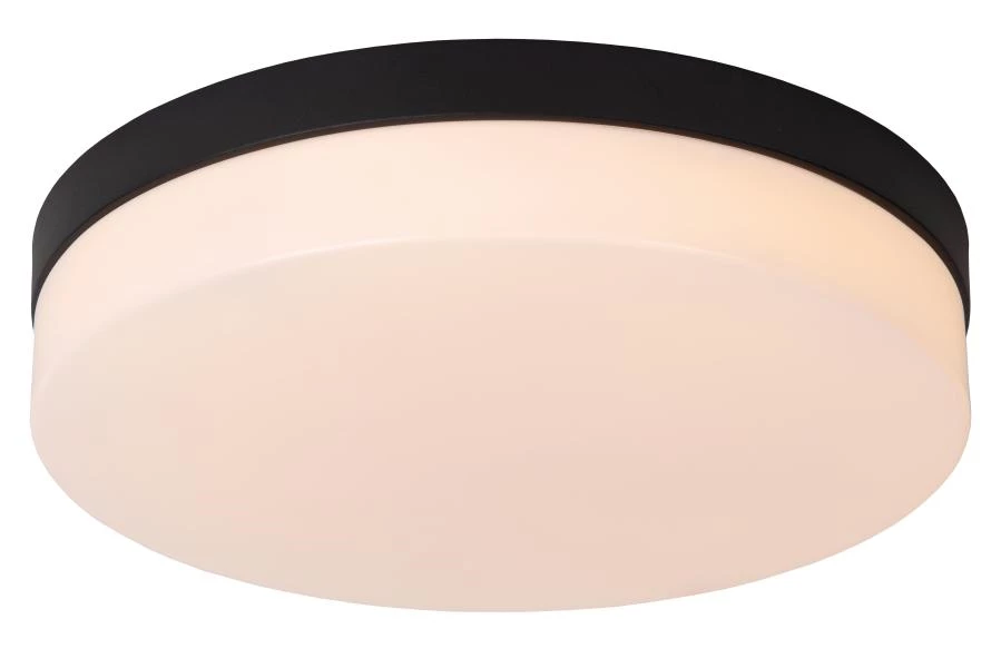 Lucide BISKIT - Flush ceiling light Bathroom - Ø 34,5 cm - LED - 1x24W 2700K - IP44 - Motion & Day/Night Sensor - Black - turned on