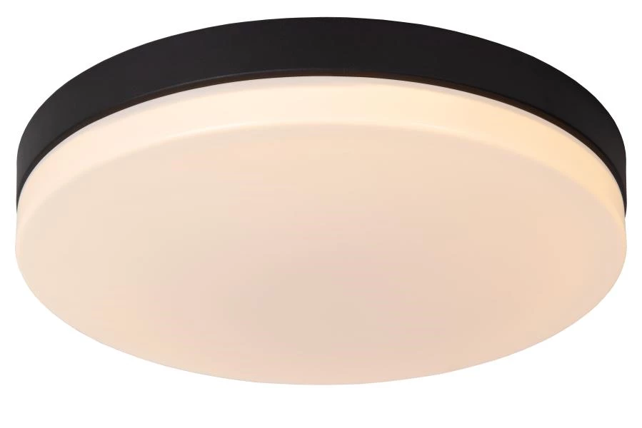 Lucide BISKIT - Deckenleuchte Badezimmer - Ø 40 cm - LED - 1x36W 2700K - IP44 - Bewegung und Tag/Nacht-Sensor - Schwarz - eingeschaltet