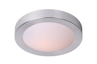 Lucide FRESH - Flush ceiling light Bathroom - Ø 27 cm - 1xE27 - IP44 - Satin Chrome turned on 2