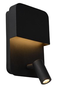 Lucide BOXER - Bedside lamp / Wall light - LED - 3000K - With USB charging point - Black turned on