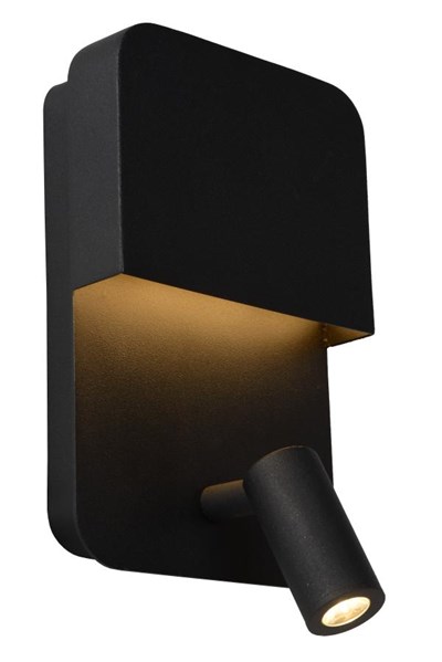 Lucide BOXER - Lámpara de cabecera / Lámpara de pared - LED - 3000K - Con punto de carga USB - Negro