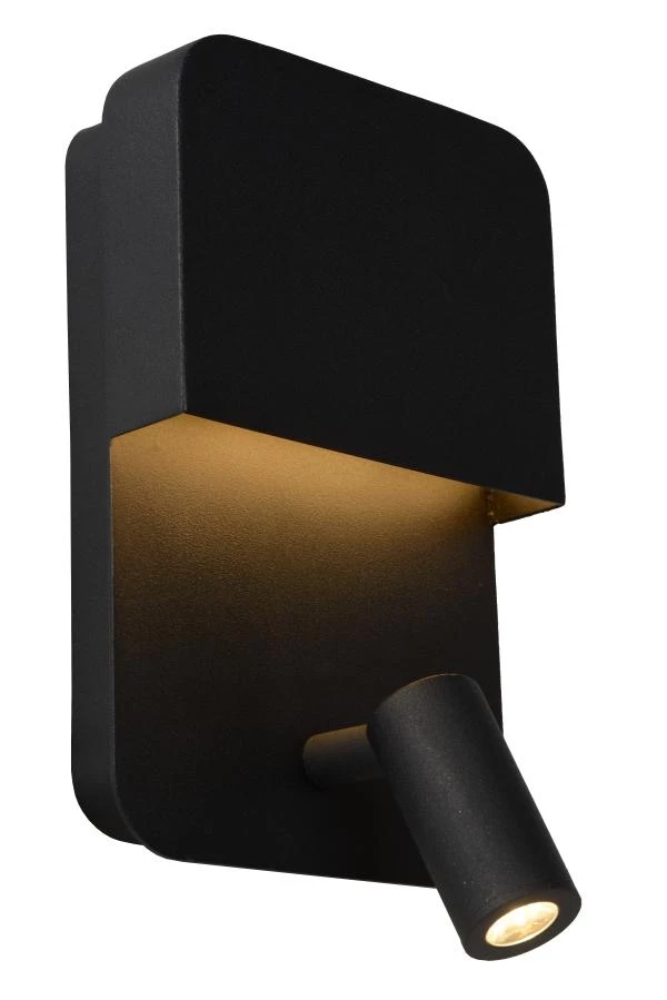 Lucide BOXER - Bedside lamp / Wall light - LED - 3000K - With USB charging point - Black - turned on