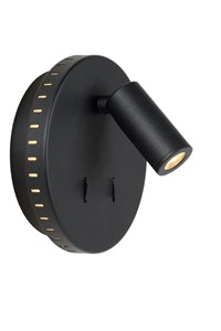 Lucide BENTJER - Bedside lamp / Wall light - Ø 14 cm - LED - 3000K - Black turned on